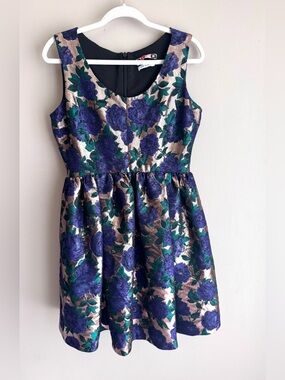 MSGM Floral Jacquard Fit Flare Dress A Line Puffy Purple Rose Gold Green 44 8